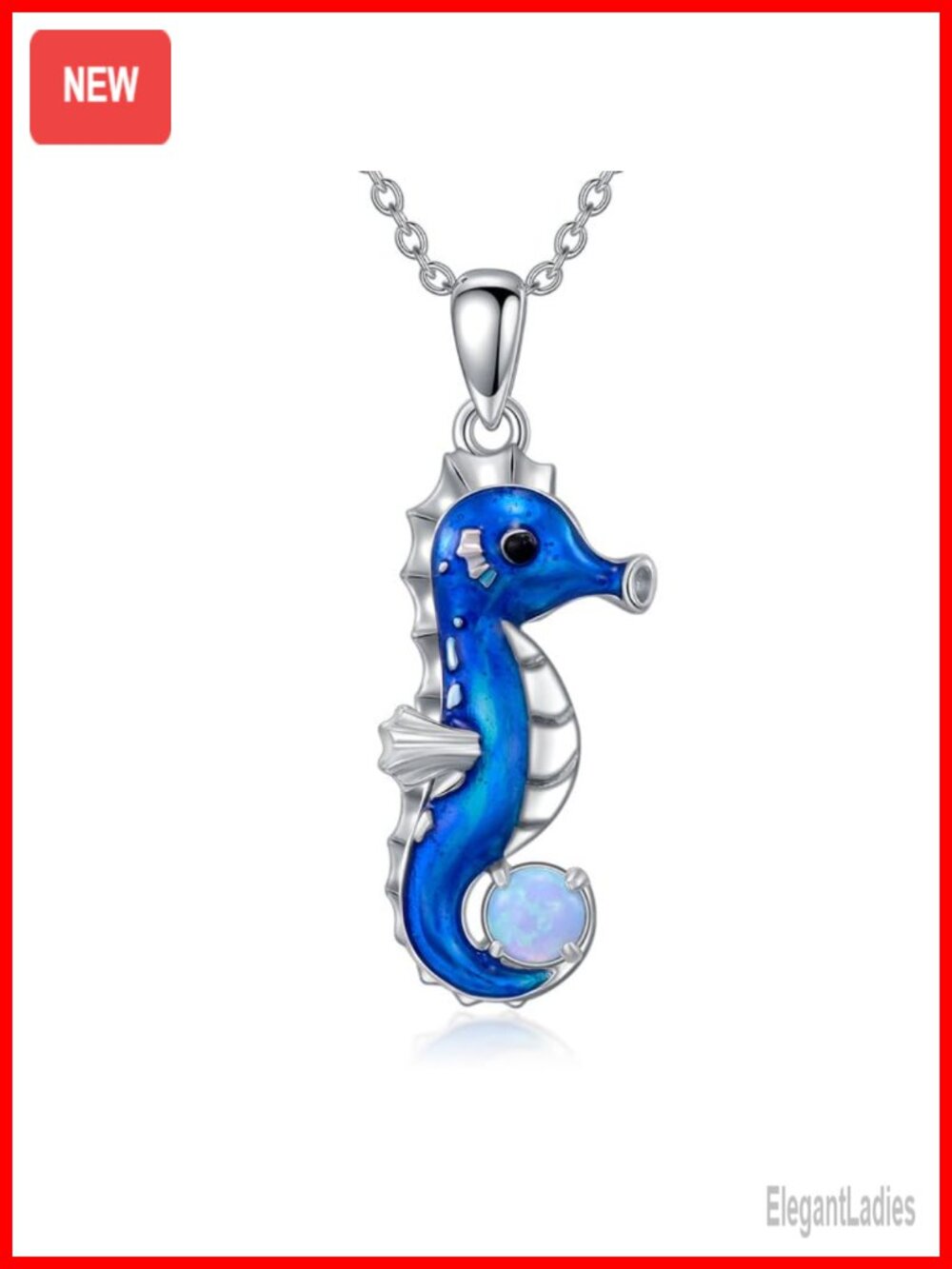 Sterling Silver Opal Seahorse Pendant Necklace 18+2 Inch Adjustable Chain